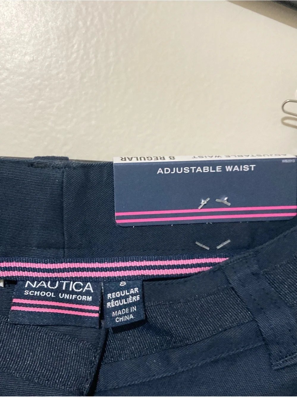 NEW Nautica School Uniform size 8 Regular Skinny Bermuda Shorts Navy + Pockets